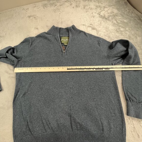 Eddie Bauer Sweater Mens Large Blue 1/4 Zip Mock Neck Cotton Cashmere Knit - Picture 6 of 9